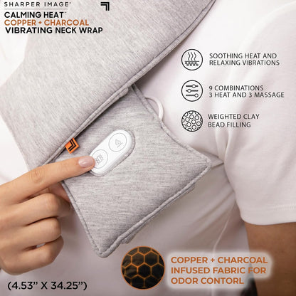 Neck Wrap by Sharper Image Copper & Charcoal Infused Personal Electric Neck Heating Pad with Vibrations, 3 Heat & 3 Vibration Settings- 9 Relaxing Combinations