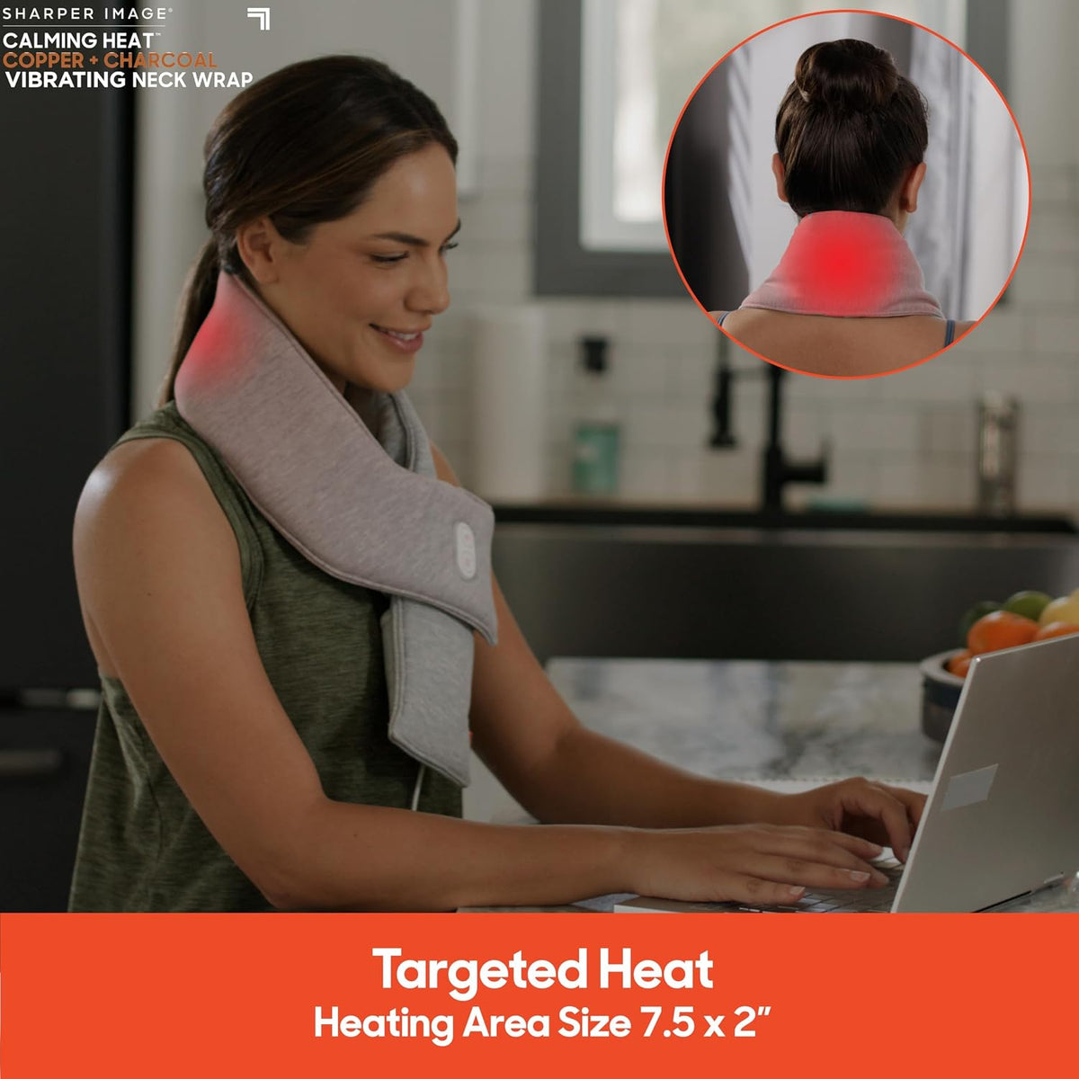 Neck Wrap by Sharper Image Copper & Charcoal Infused Personal Electric Neck Heating Pad with Vibrations, 3 Heat & 3 Vibration Settings- 9 Relaxing Combinations