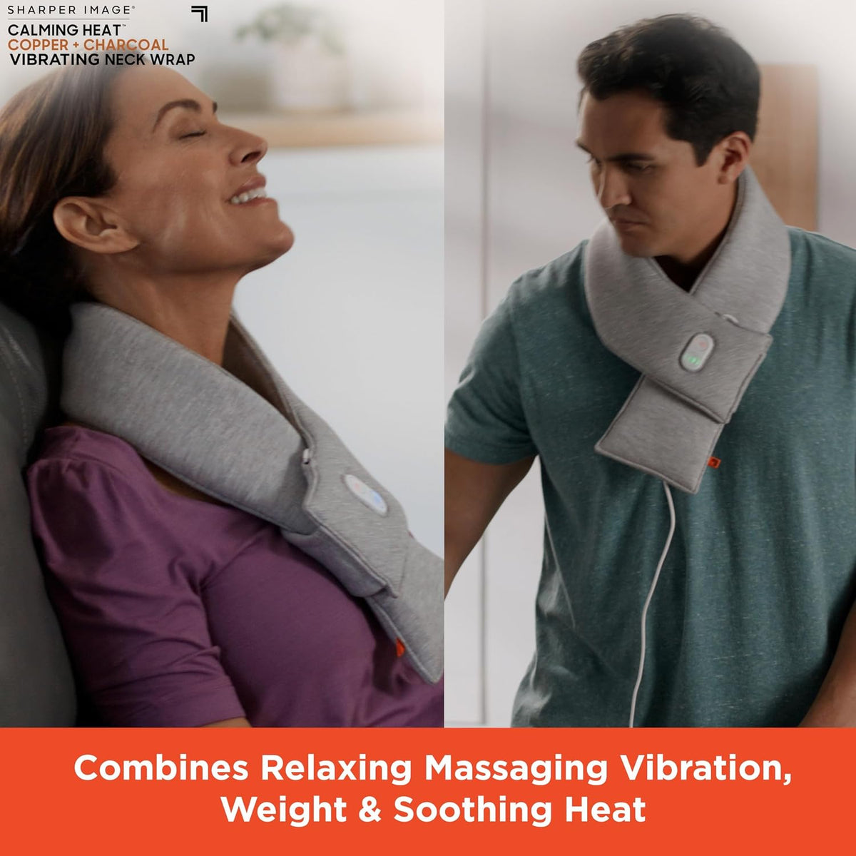 Neck Wrap by Sharper Image Copper & Charcoal Infused Personal Electric Neck Heating Pad with Vibrations, 3 Heat & 3 Vibration Settings- 9 Relaxing Combinations