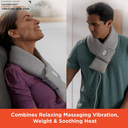 Neck Wrap by Sharper Image Copper & Charcoal Infused Personal Electric Neck Heating Pad with Vibrations, 3 Heat & 3 Vibration Settings- 9 Relaxing Combinations