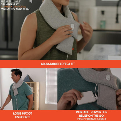 Neck Wrap by Sharper Image Copper & Charcoal Infused Personal Electric Neck Heating Pad with Vibrations, 3 Heat & 3 Vibration Settings- 9 Relaxing Combinations