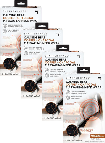 Neck Wrap by Sharper Image Copper & Charcoal Infused Personal Electric Neck Heating Pad with Vibrations, 3 Heat & 3 Vibration Settings- 9 Relaxing Combinations