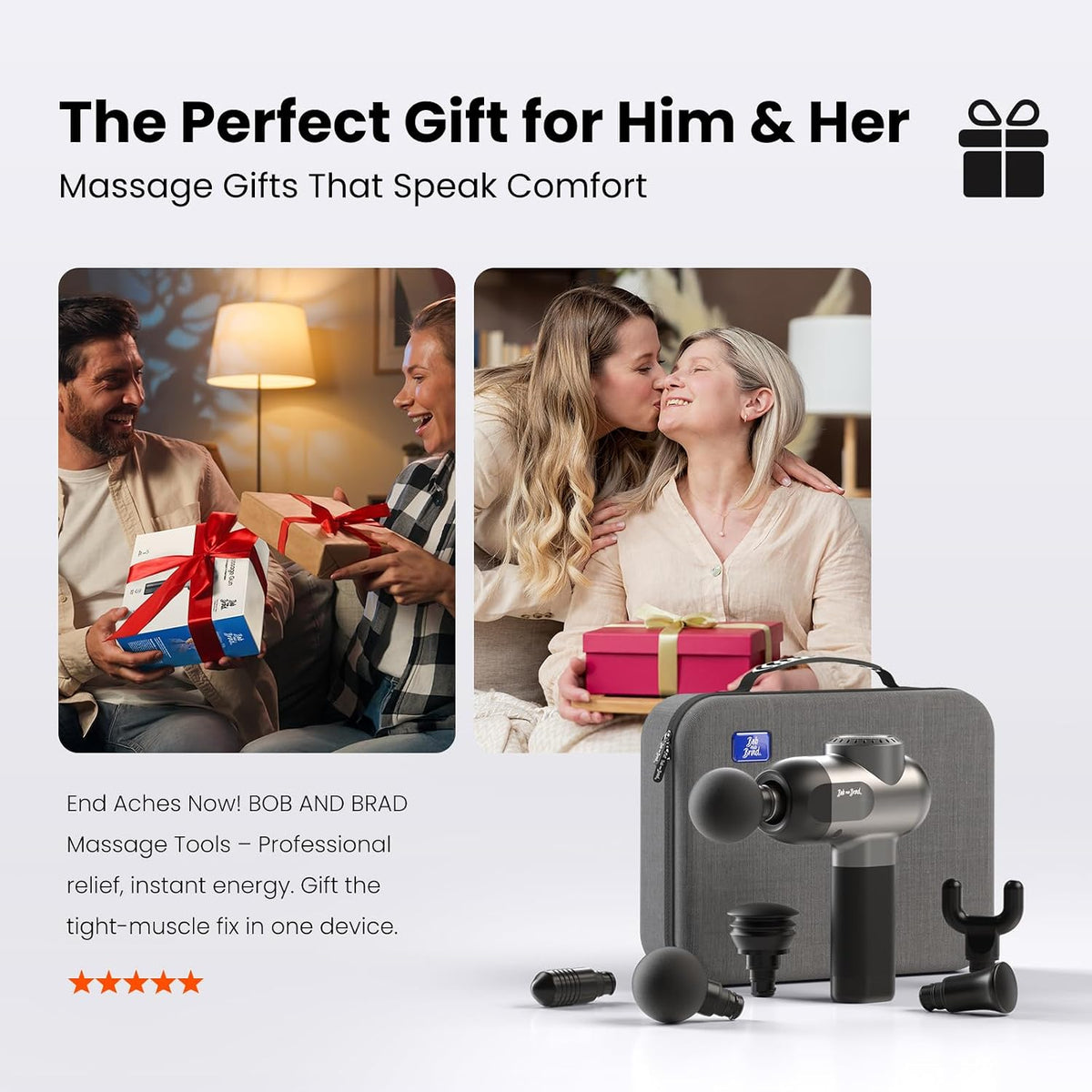 C2 Massage Gun, FSA Eligible & HSA Approved Deep Tissue Percussion Massager Gun, Muscle Massager with 5 Speeds and 5 Heads, Electric Back Massagers for Professional Athletes Home Gym