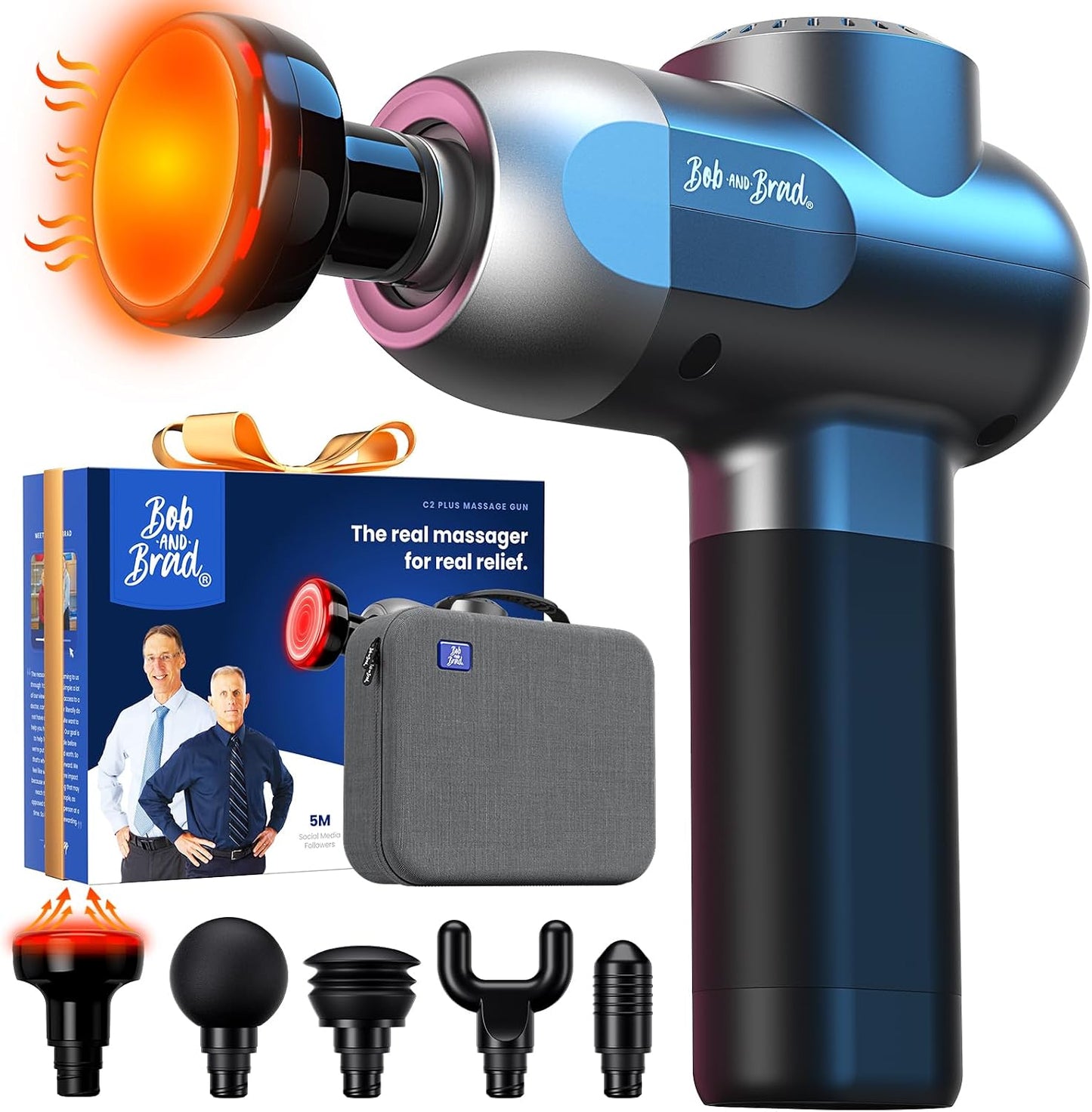 C2 Massage Gun, FSA Eligible & HSA Approved Deep Tissue Percussion Massager Gun, Muscle Massager with 5 Speeds and 5 Heads, Electric Back Massagers for Professional Athletes Home Gym