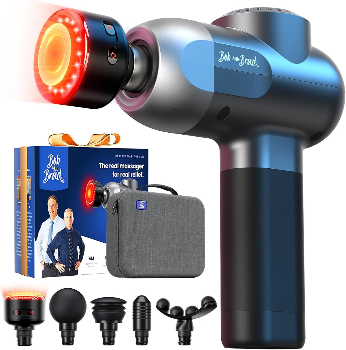 C2 Massage Gun, FSA Eligible & HSA Approved Deep Tissue Percussion Massager Gun, Muscle Massager with 5 Speeds and 5 Heads, Electric Back Massagers for Professional Athletes Home Gym