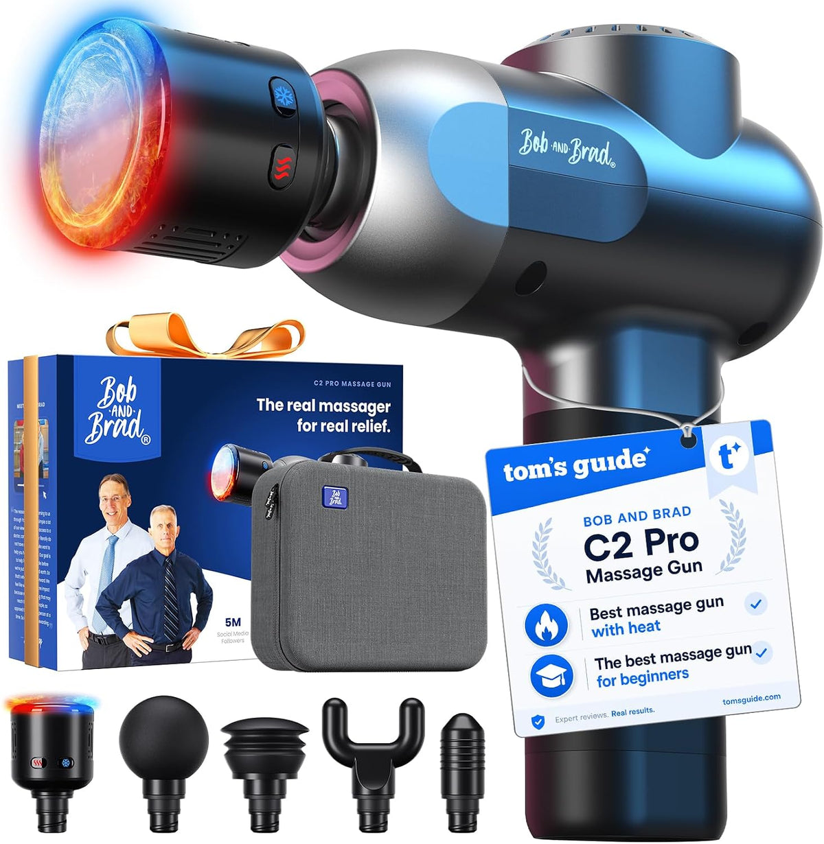 C2 Massage Gun, FSA Eligible & HSA Approved Deep Tissue Percussion Massager Gun, Muscle Massager with 5 Speeds and 5 Heads, Electric Back Massagers for Professional Athletes Home Gym