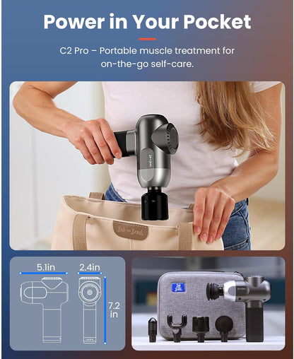 C2 Massage Gun, FSA Eligible & HSA Approved Deep Tissue Percussion Massager Gun, Muscle Massager with 5 Speeds and 5 Heads, Electric Back Massagers for Professional Athletes Home Gym