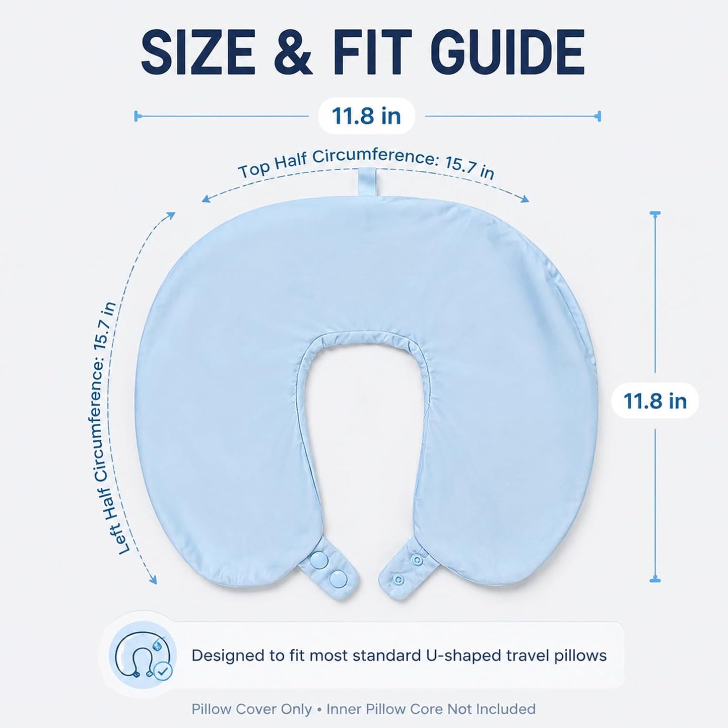 Cool Ice Silk Neck Pillow Cover, Double Snap, Fits U-Shaped Travel Pillows