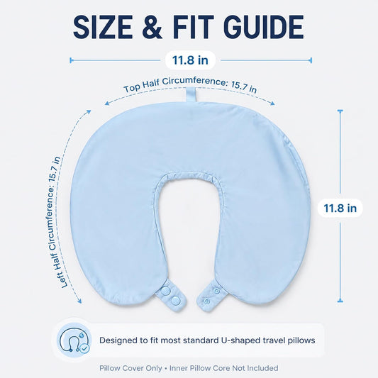 Cool Ice Silk Neck Pillow Cover, Double Snap, Fits U-Shaped Travel Pillows
