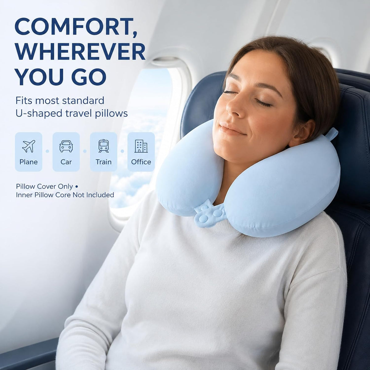 Cool Ice Silk Neck Pillow Cover, Double Snap, Fits U-Shaped Travel Pillows
