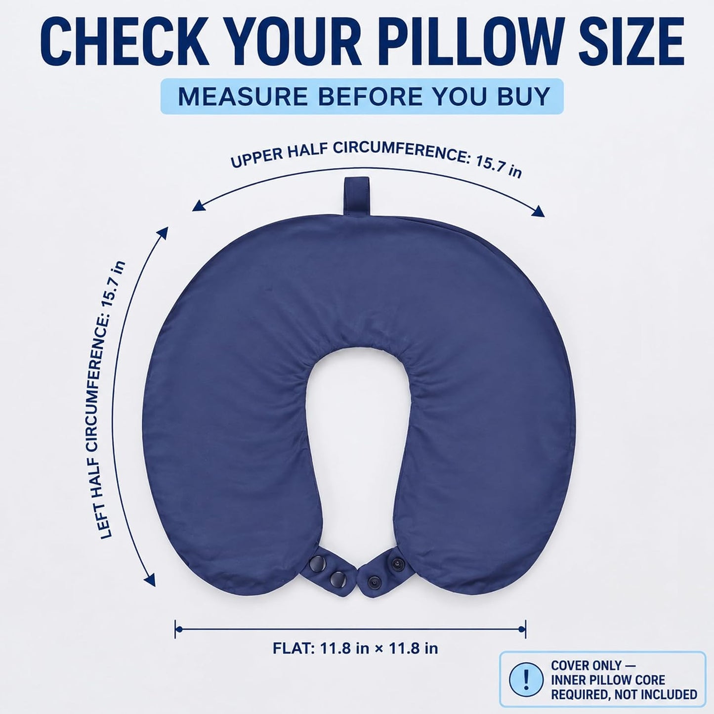 Cool Ice Silk Neck Pillow Cover, Double Snap, Fits U-Shaped Travel Pillows