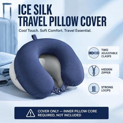 Cool Ice Silk Neck Pillow Cover, Double Snap, Fits U-Shaped Travel Pillows