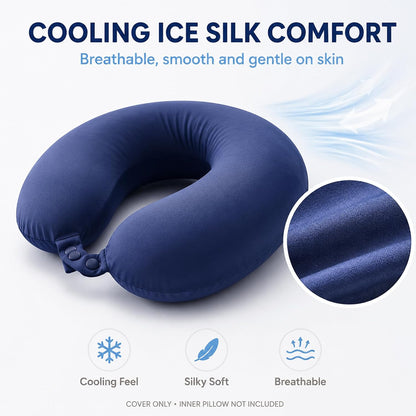 Cool Ice Silk Neck Pillow Cover, Double Snap, Fits U-Shaped Travel Pillows