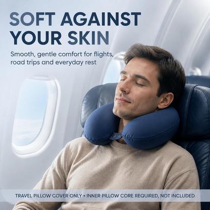 Cool Ice Silk Neck Pillow Cover, Double Snap, Fits U-Shaped Travel Pillows