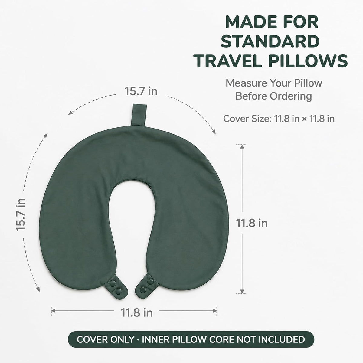 Cool Ice Silk Neck Pillow Cover, Double Snap, Fits U-Shaped Travel Pillows