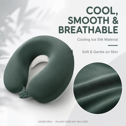 Cool Ice Silk Neck Pillow Cover, Double Snap, Fits U-Shaped Travel Pillows
