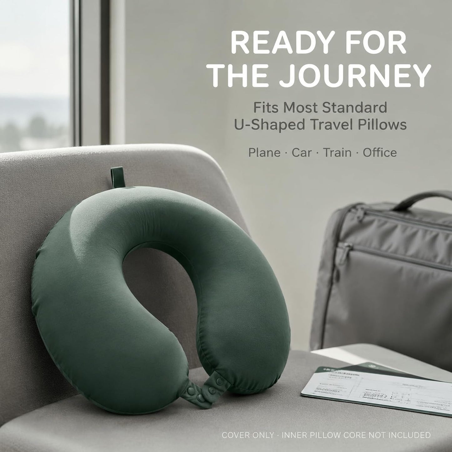Cool Ice Silk Neck Pillow Cover, Double Snap, Fits U-Shaped Travel Pillows