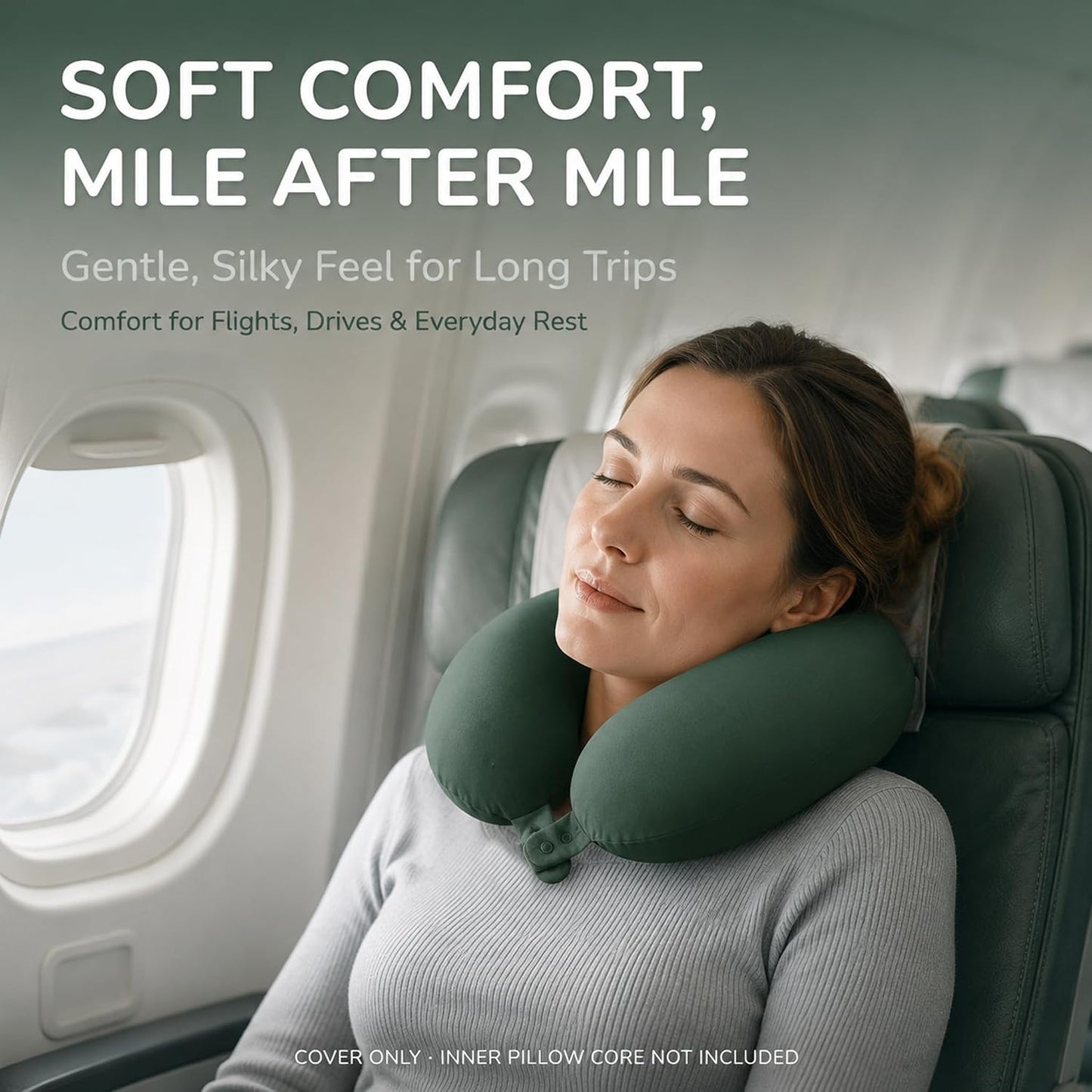 Cool Ice Silk Neck Pillow Cover, Double Snap, Fits U-Shaped Travel Pillows
