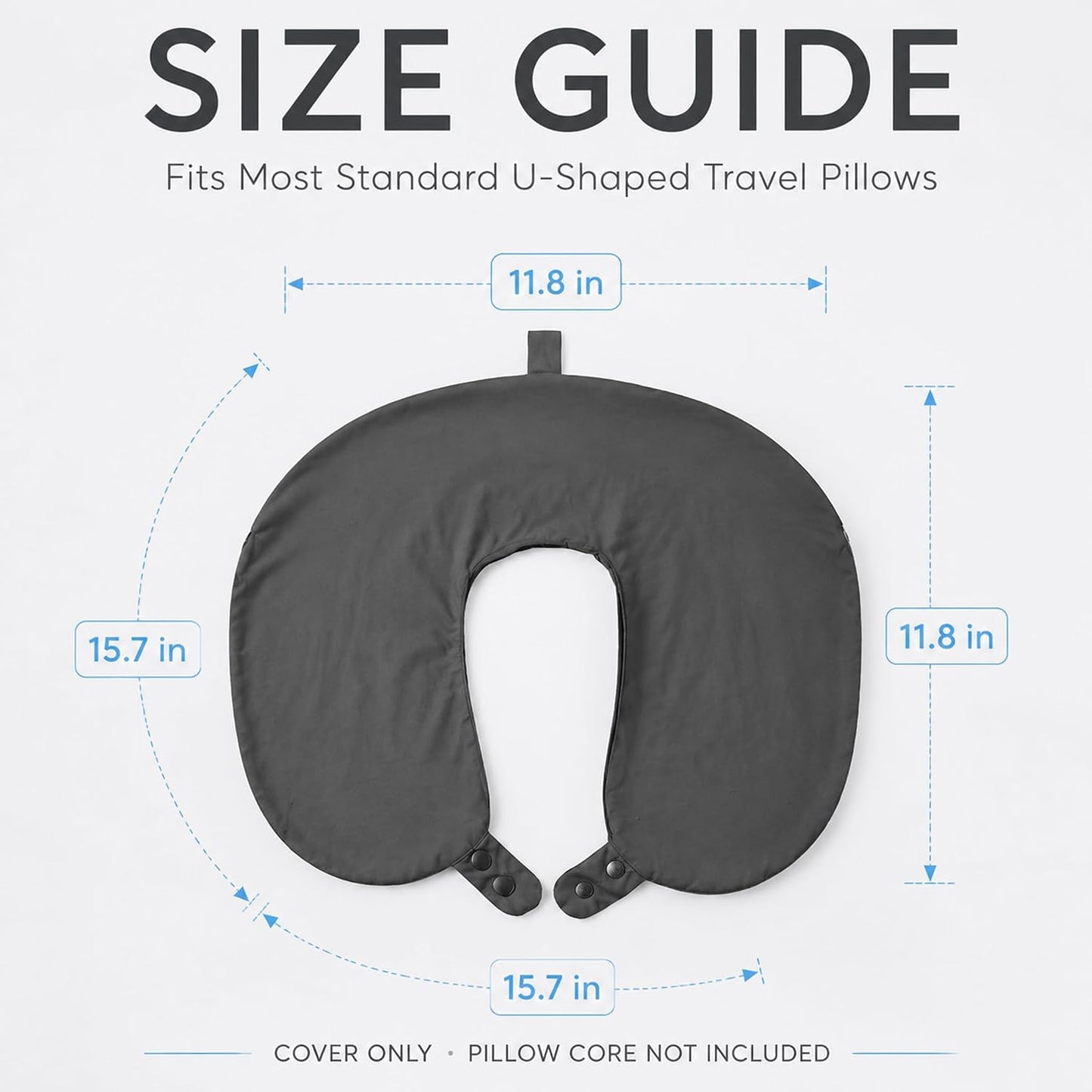 Cool Ice Silk Neck Pillow Cover, Double Snap, Fits U-Shaped Travel Pillows