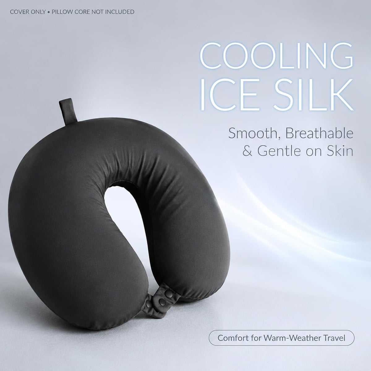 Cool Ice Silk Neck Pillow Cover, Double Snap, Fits U-Shaped Travel Pillows