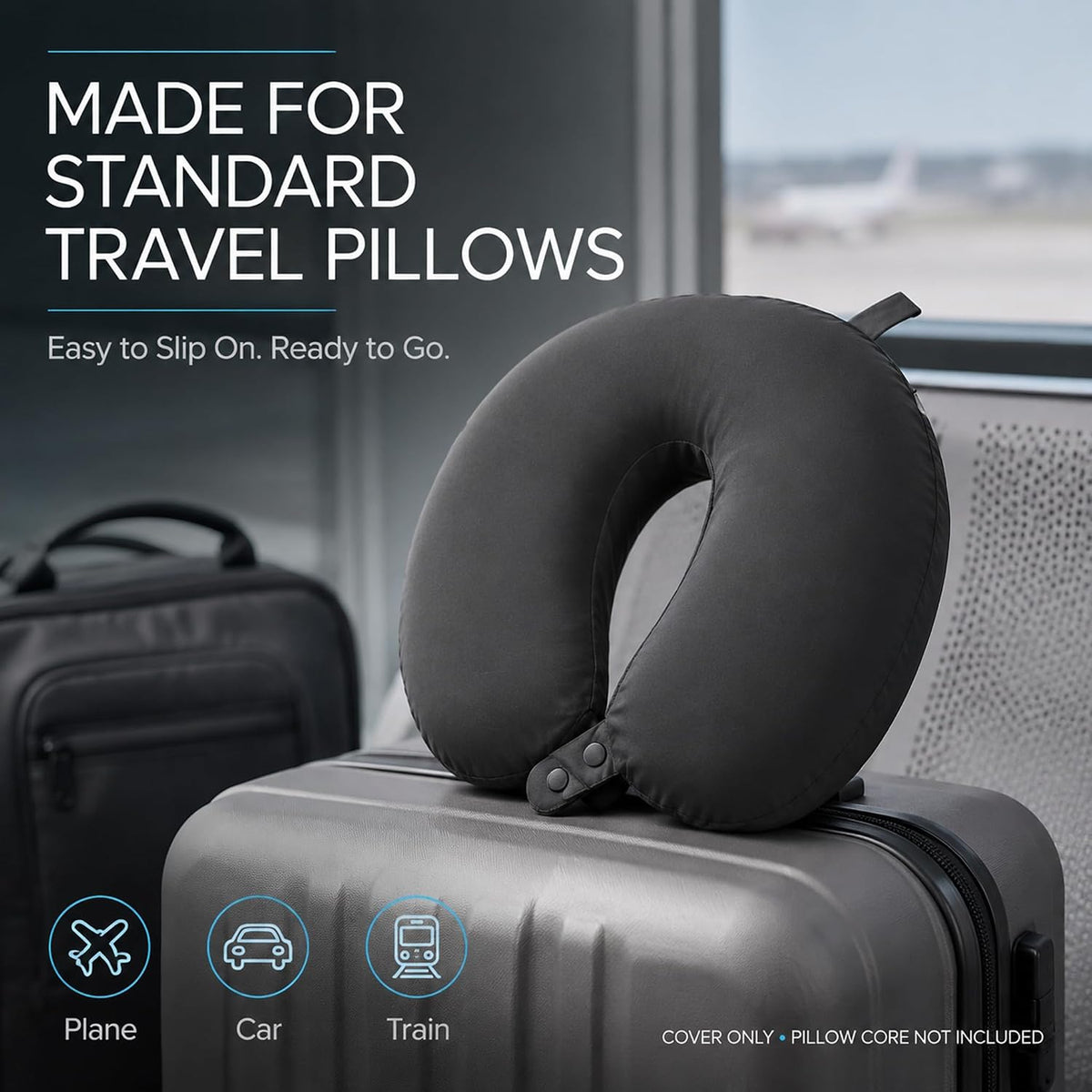Cool Ice Silk Neck Pillow Cover, Double Snap, Fits U-Shaped Travel Pillows