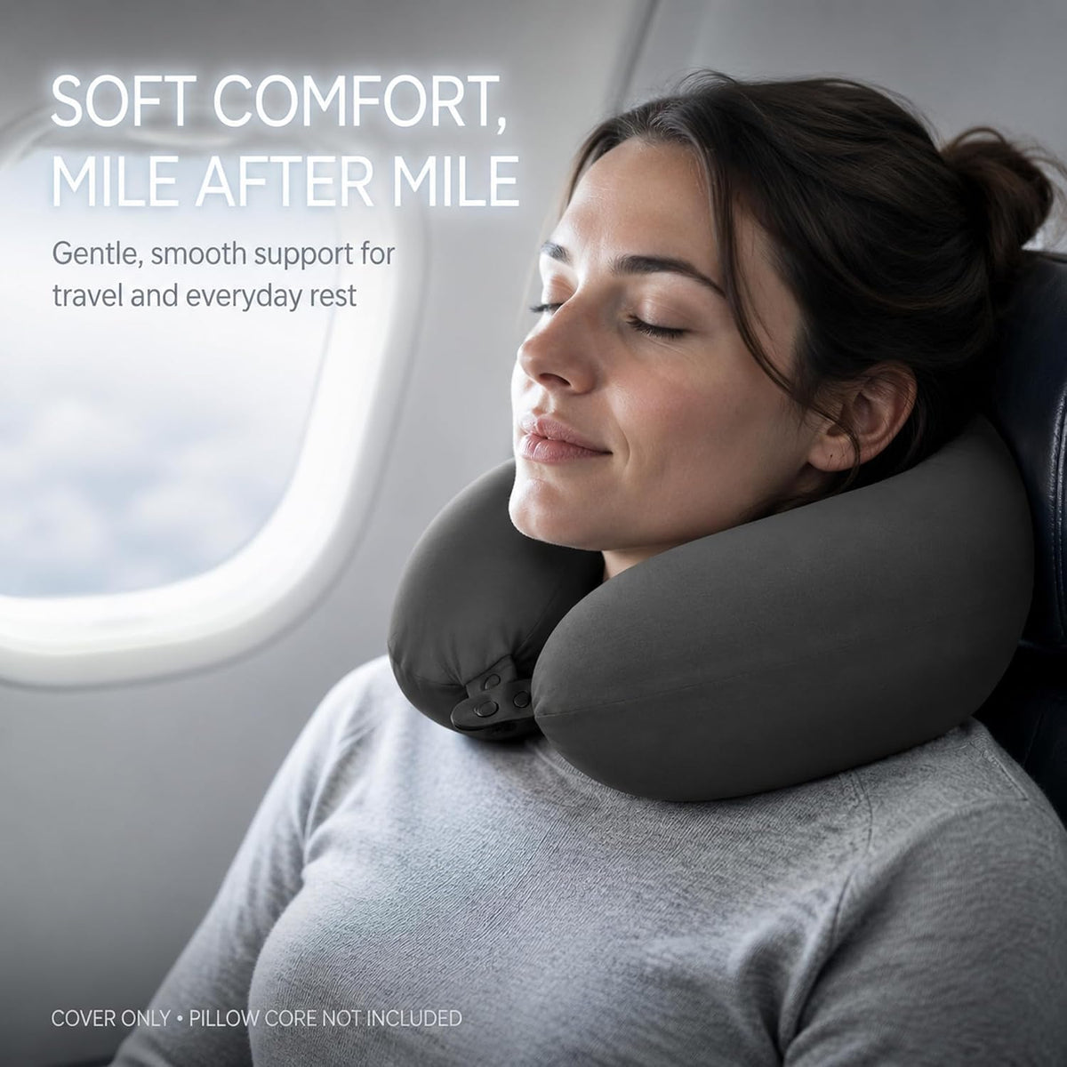 Cool Ice Silk Neck Pillow Cover, Double Snap, Fits U-Shaped Travel Pillows