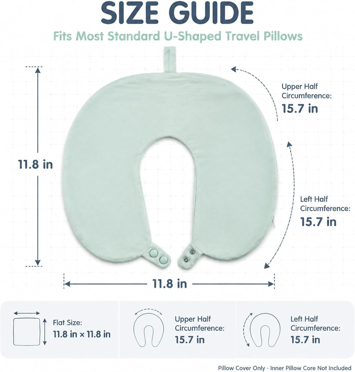 Cool Ice Silk Neck Pillow Cover, Double Snap, Fits U-Shaped Travel Pillows
