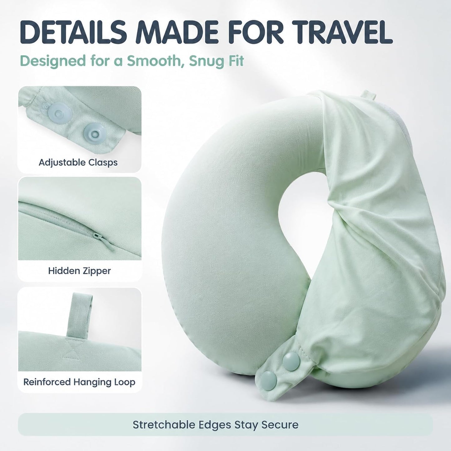 Cool Ice Silk Neck Pillow Cover, Double Snap, Fits U-Shaped Travel Pillows