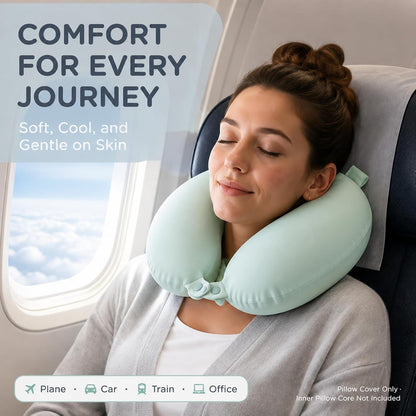 Cool Ice Silk Neck Pillow Cover, Double Snap, Fits U-Shaped Travel Pillows