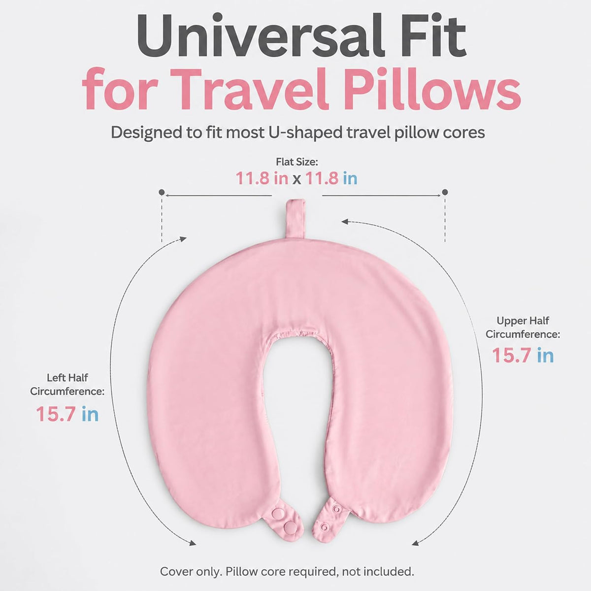 Cool Ice Silk Neck Pillow Cover, Double Snap, Fits U-Shaped Travel Pillows