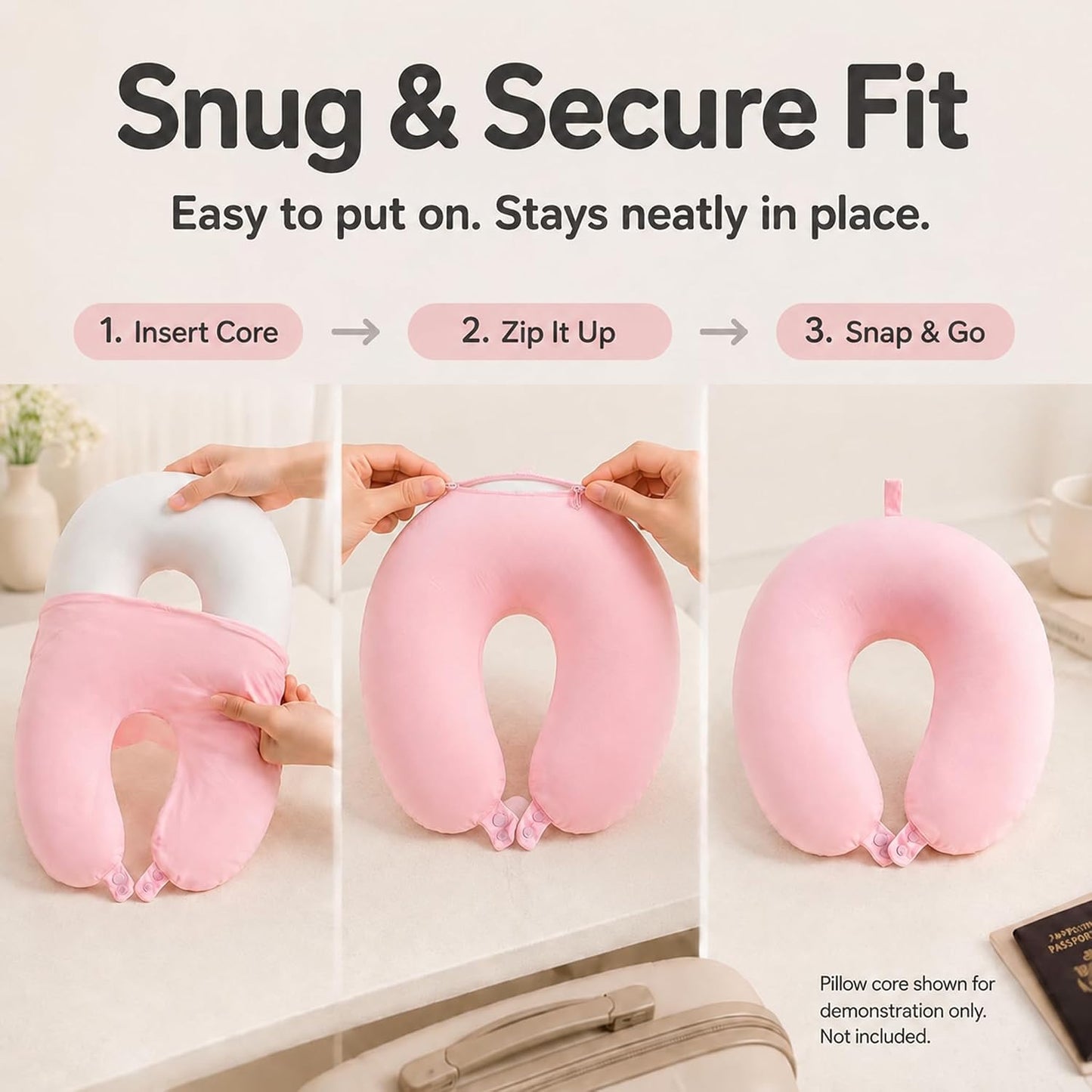 Cool Ice Silk Neck Pillow Cover, Double Snap, Fits U-Shaped Travel Pillows