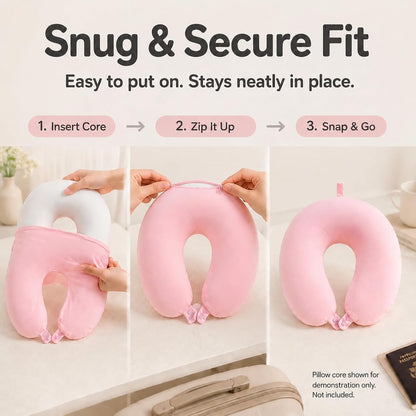 Cool Ice Silk Neck Pillow Cover, Double Snap, Fits U-Shaped Travel Pillows