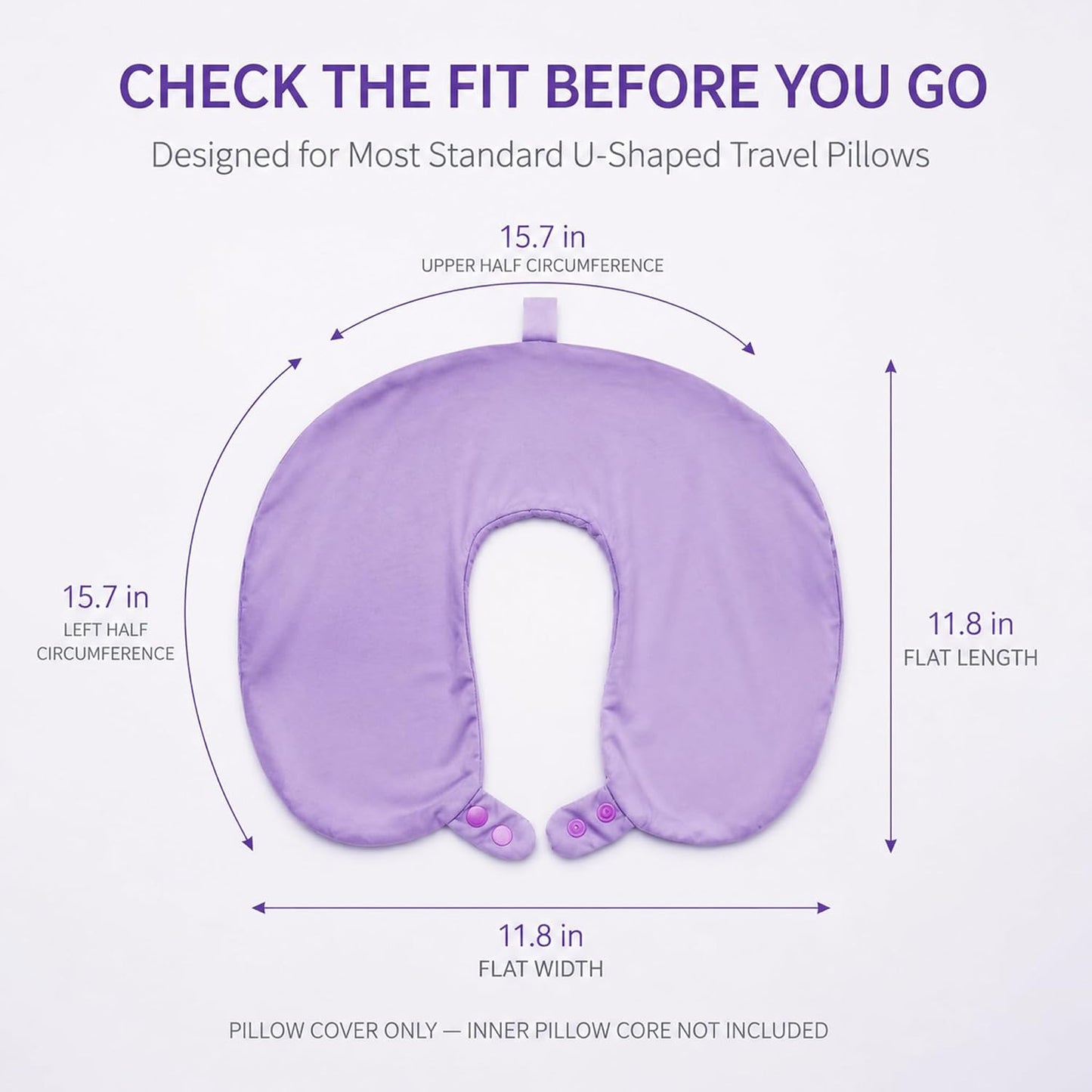 Cool Ice Silk Neck Pillow Cover, Double Snap, Fits U-Shaped Travel Pillows