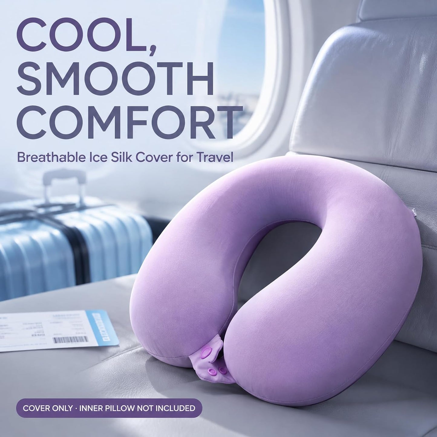Cool Ice Silk Neck Pillow Cover, Double Snap, Fits U-Shaped Travel Pillows