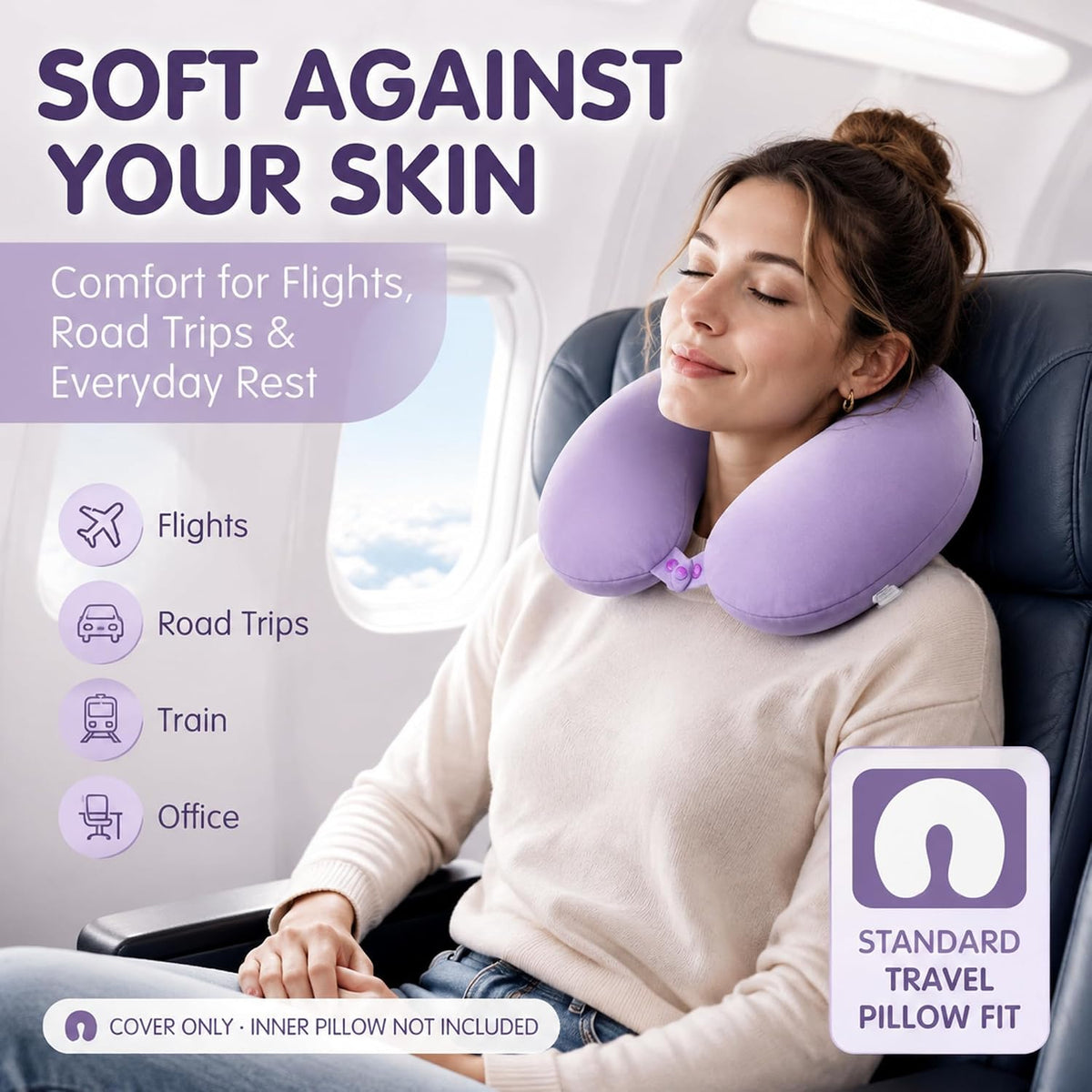 Cool Ice Silk Neck Pillow Cover, Double Snap, Fits U-Shaped Travel Pillows