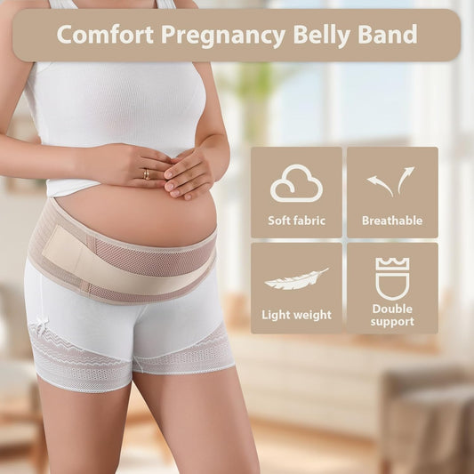 Maternity Belly Band, Pregnancy Support Belt with Extra Adjustable Wrap | Double Support, Soft, Breathable, Comfortable Belly Bands, for Pregnant Women and Pain Relief for Back, Pelvis
