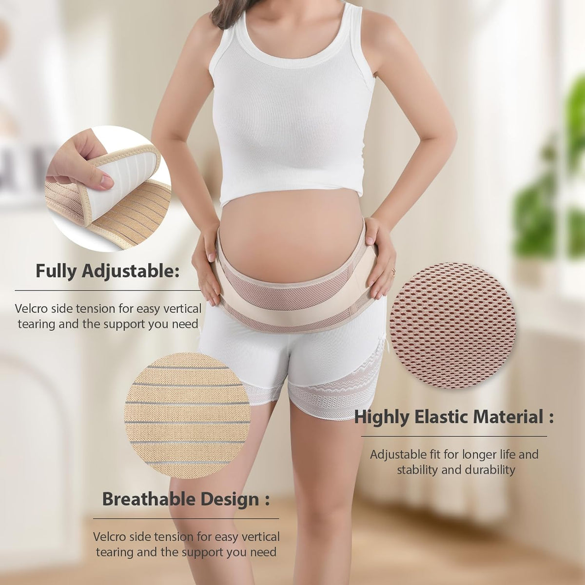 Maternity Belly Band, Pregnancy Support Belt with Extra Adjustable Wrap | Double Support, Soft, Breathable, Comfortable Belly Bands, for Pregnant Women and Pain Relief for Back, Pelvis