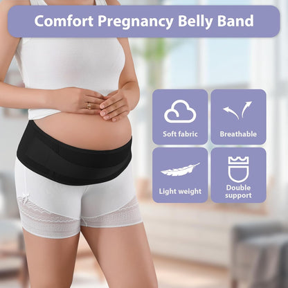Maternity Belly Band, Pregnancy Support Belt with Extra Adjustable Wrap | Double Support, Soft, Breathable, Comfortable Belly Bands, for Pregnant Women and Pain Relief for Back, Pelvis