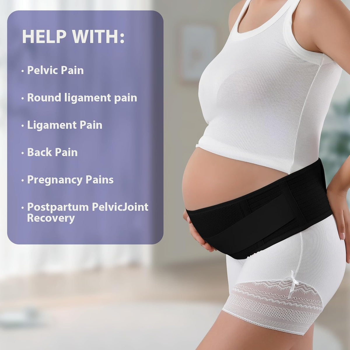 Maternity Belly Band, Pregnancy Support Belt with Extra Adjustable Wrap | Double Support, Soft, Breathable, Comfortable Belly Bands, for Pregnant Women and Pain Relief for Back, Pelvis
