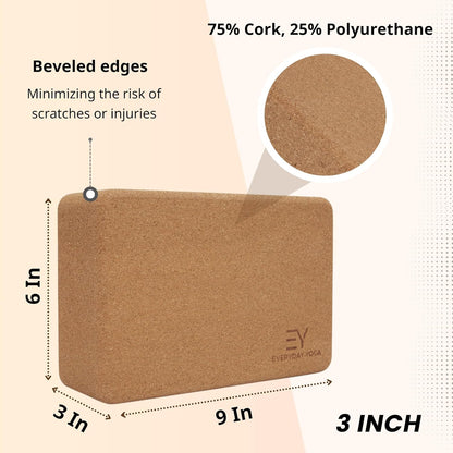 Premium Cork Block - Natural Cork, Improve Strength, Flexibility with Soft Brick Workout Handstand, (Single)