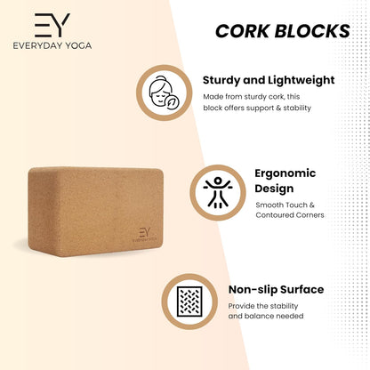 Premium Cork Block - Natural Cork, Improve Strength, Flexibility with Soft Brick Workout Handstand, (Single)