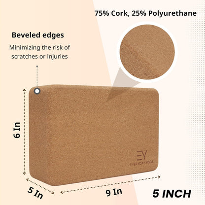 Premium Cork Block - Natural Cork, Improve Strength, Flexibility with Soft Brick Workout Handstand, (Single)