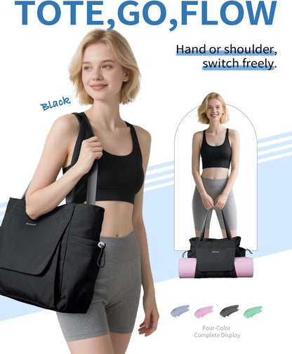 Yoga Mat Bag Waterproof Tote Gym Bag Mat Carrier W/Wet Pocket | hook-and-loop mat holder 5s quick access, 40oz handled bottle pocket, wet bag, lightweight waterproof, drawstring pockets,19L