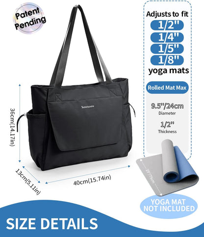 Yoga Mat Bag Waterproof Tote Gym Bag Mat Carrier W/Wet Pocket | hook-and-loop mat holder 5s quick access, 40oz handled bottle pocket, wet bag, lightweight waterproof, drawstring pockets,19L