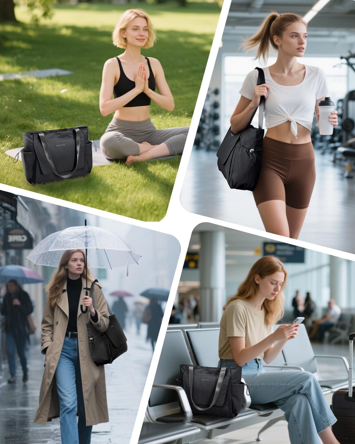 Yoga Mat Bag Waterproof Tote Gym Bag Mat Carrier W/Wet Pocket | hook-and-loop mat holder 5s quick access, 40oz handled bottle pocket, wet bag, lightweight waterproof, drawstring pockets,19L