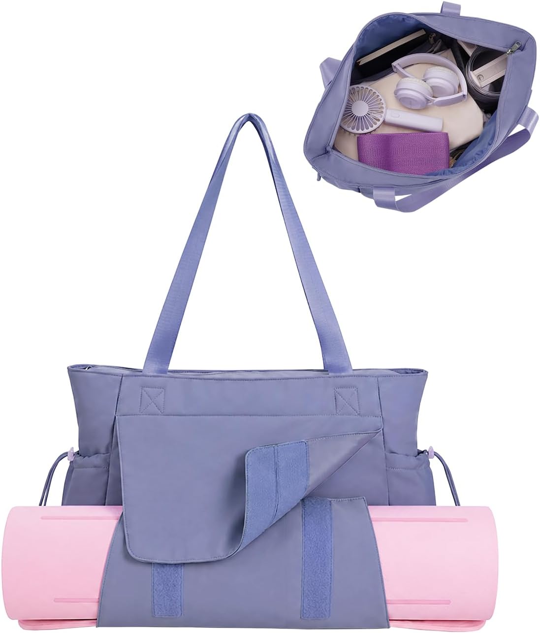 Yoga Mat Bag Waterproof Tote Gym Bag Mat Carrier W/Wet Pocket | hook-and-loop mat holder 5s quick access, 40oz handled bottle pocket, wet bag, lightweight waterproof, drawstring pockets,19L