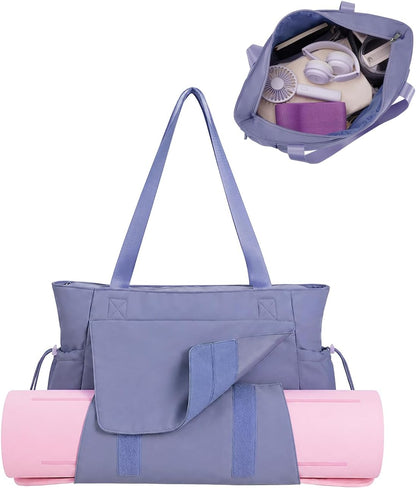 Yoga Mat Bag Waterproof Tote Gym Bag Mat Carrier W/Wet Pocket | hook-and-loop mat holder 5s quick access, 40oz handled bottle pocket, wet bag, lightweight waterproof, drawstring pockets,19L