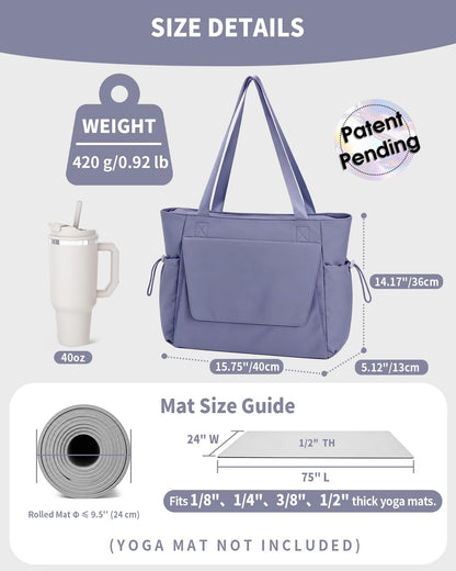 Yoga Mat Bag Waterproof Tote Gym Bag Mat Carrier W/Wet Pocket | hook-and-loop mat holder 5s quick access, 40oz handled bottle pocket, wet bag, lightweight waterproof, drawstring pockets,19L