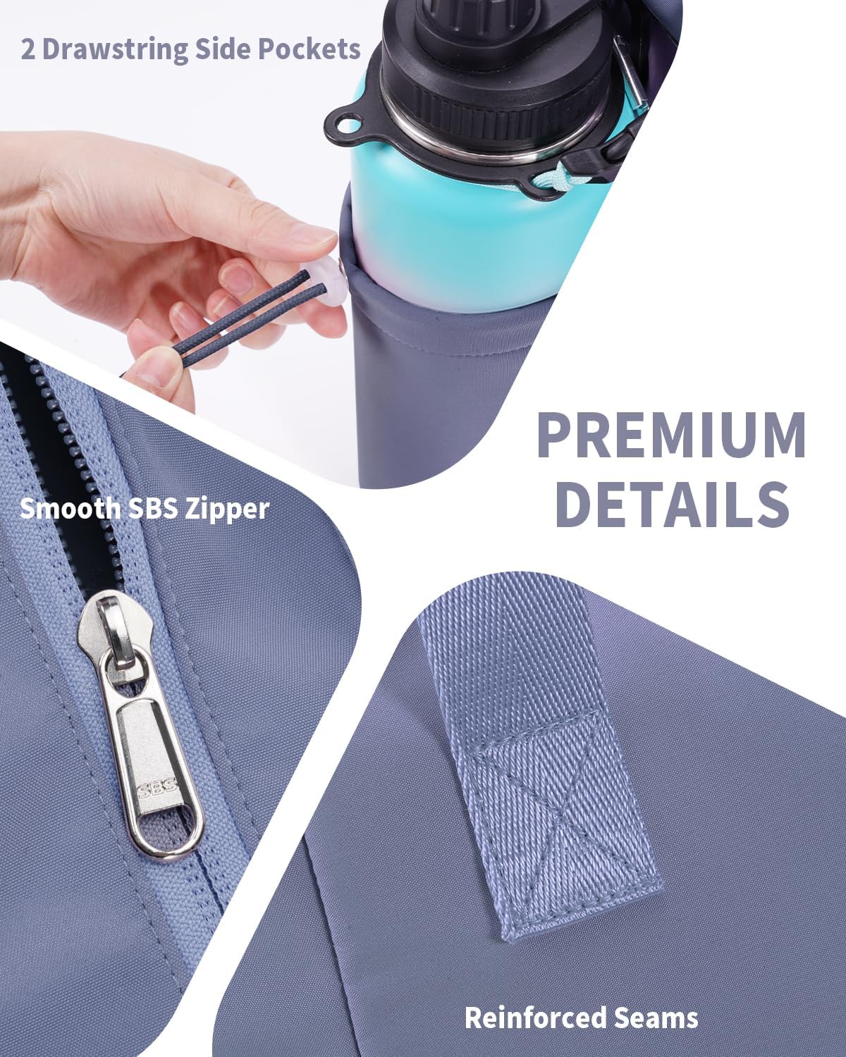 Yoga Mat Bag Waterproof Tote Gym Bag Mat Carrier W/Wet Pocket | hook-and-loop mat holder 5s quick access, 40oz handled bottle pocket, wet bag, lightweight waterproof, drawstring pockets,19L