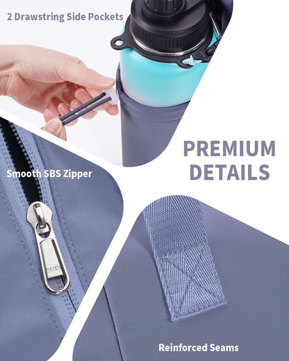 Yoga Mat Bag Waterproof Tote Gym Bag Mat Carrier W/Wet Pocket | hook-and-loop mat holder 5s quick access, 40oz handled bottle pocket, wet bag, lightweight waterproof, drawstring pockets,19L